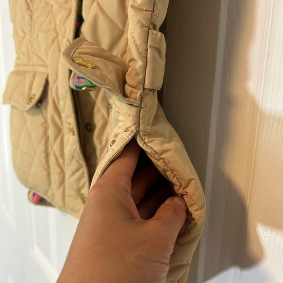 Lily Pulitzer Quilted Vest Small Tan Button Up Zipper Multiple Pockets - Picture 11 of 16